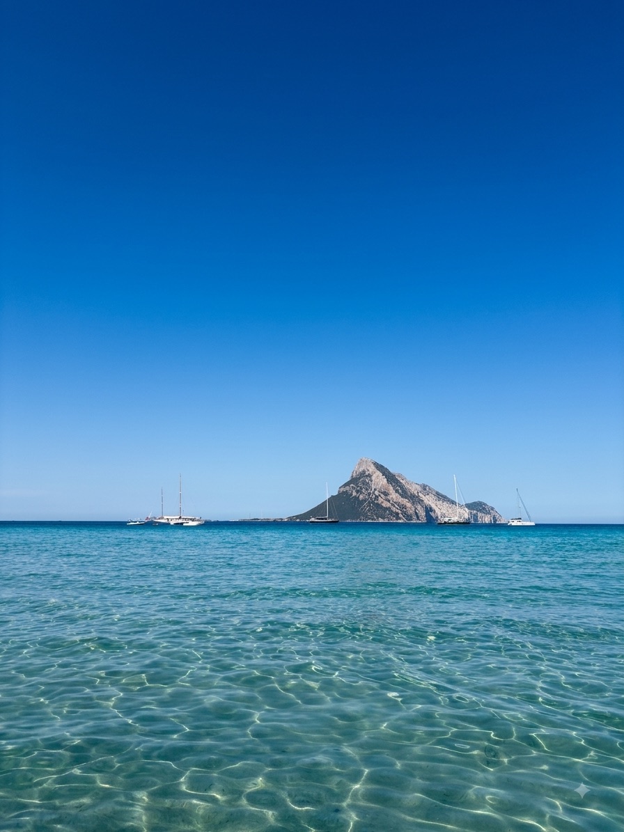 Il mare cristallino di Porto Taverna con vista su Tavolara